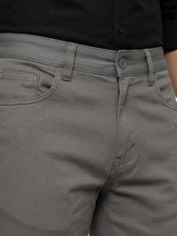 Men Trouser Regular Fit Grey Mid Rise