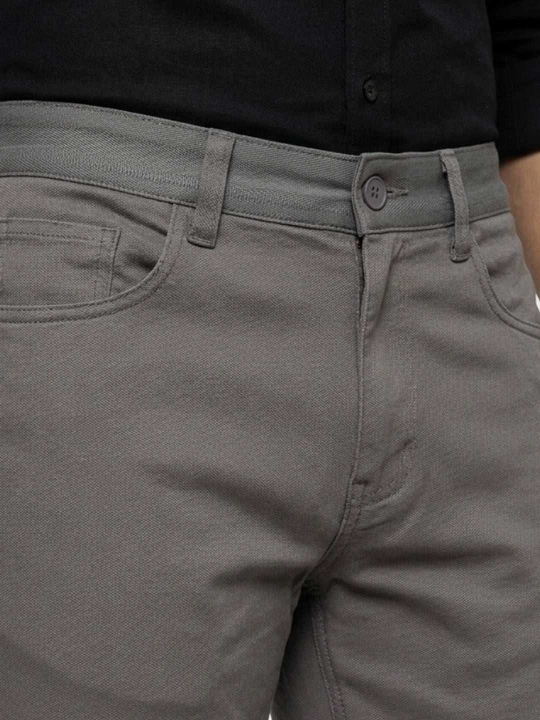 Men Trouser Regular Fit Grey Mid Rise