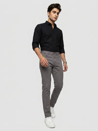 Men Trouser Regular Fit Grey Mid Rise