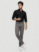 Men Trouser Regular Fit Grey Mid Rise
