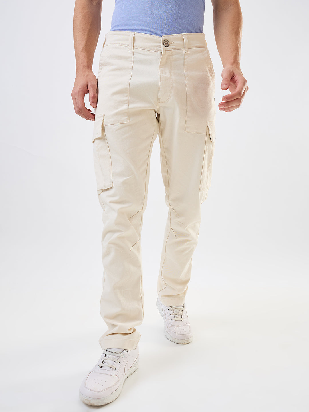 Spykar White Regular Fit Mid Rise Cargo For Men