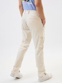 Men Cargo Regular Fit White Mid Rise