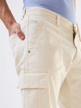 Men Cargo Regular Fit White Mid Rise