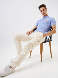 Men Cargo Regular Fit White Mid Rise