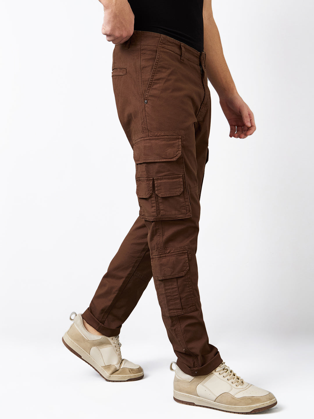 Spykar Brown Straight Fit Mid Rise Cargo For Men