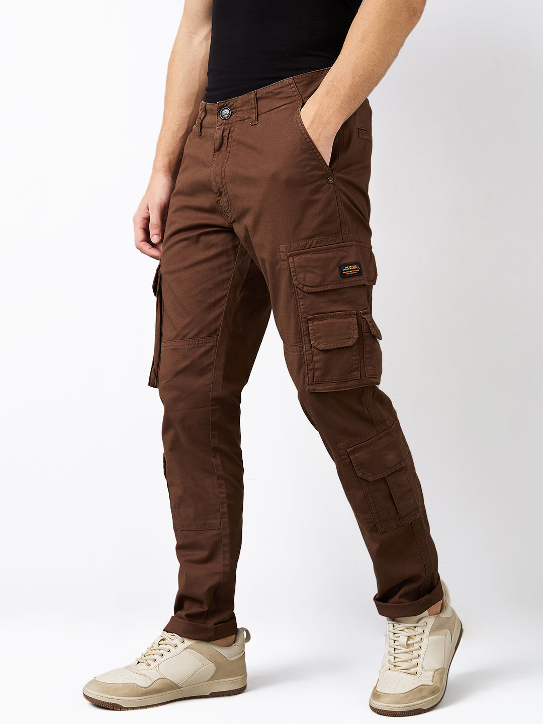 Spykar Brown Straight Fit Mid Rise Cargo For Men