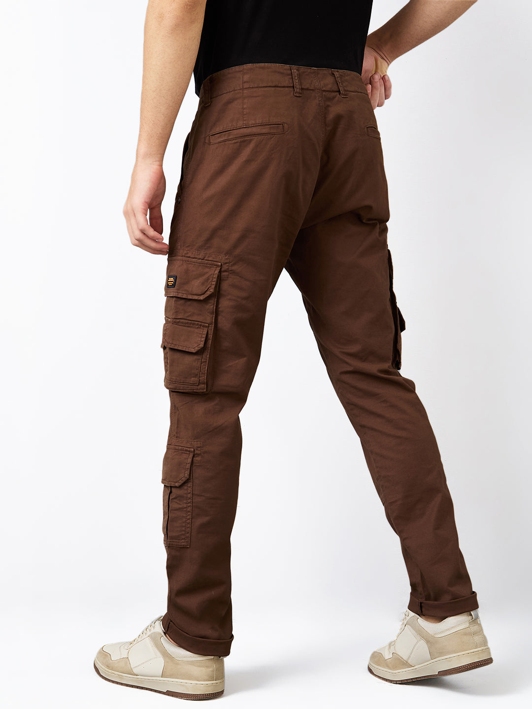 Spykar Brown Straight Fit Mid Rise Cargo For Men