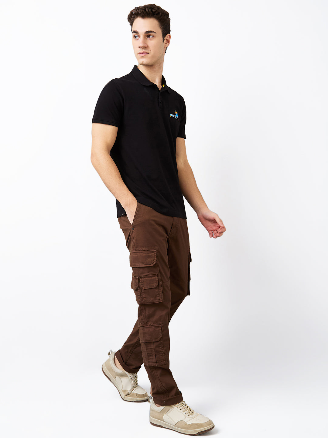 Spykar Brown Straight Fit Mid Rise Cargo For Men