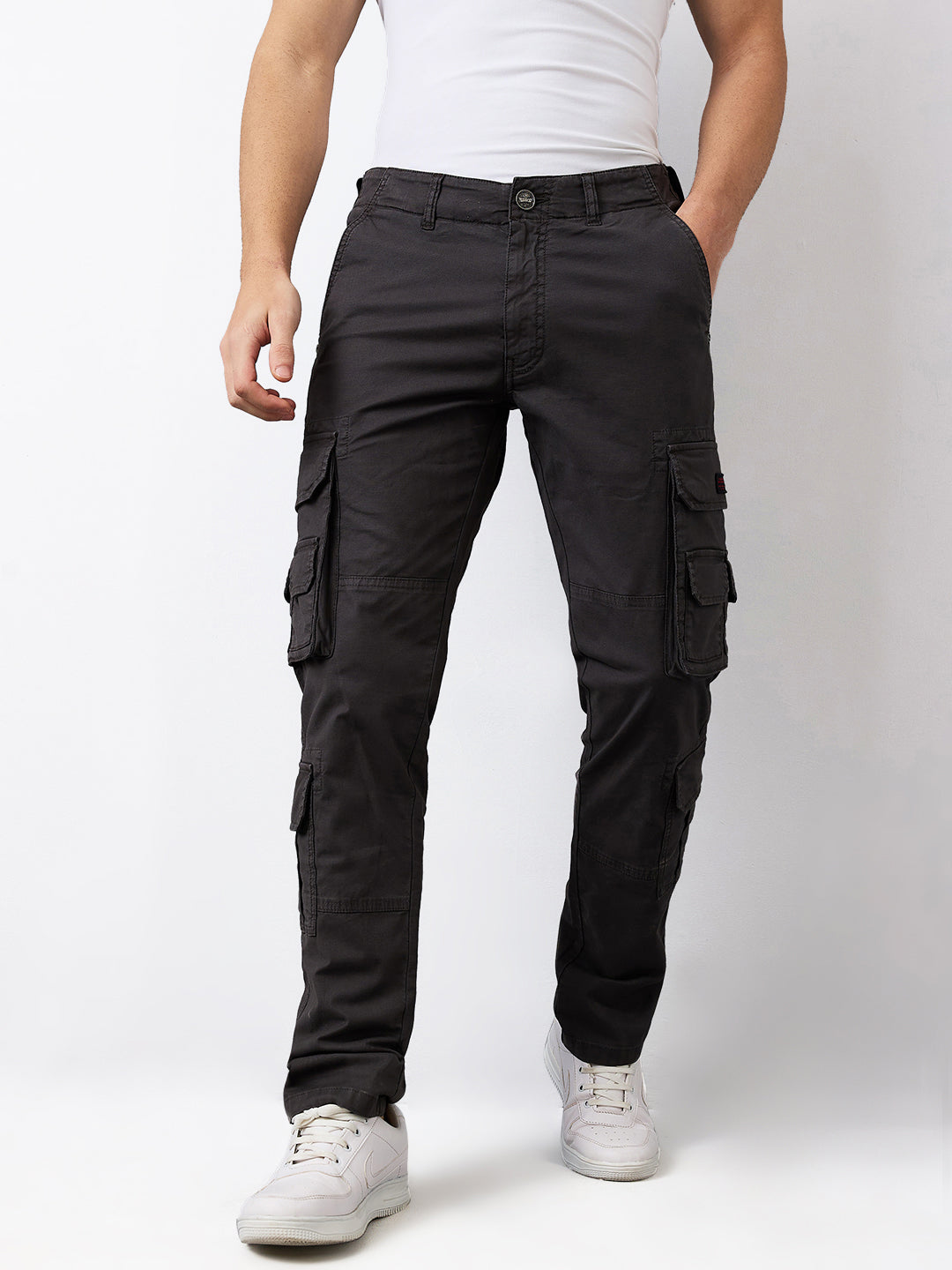 Spykar Grey Straight Fit Mid Rise Cargo For Men