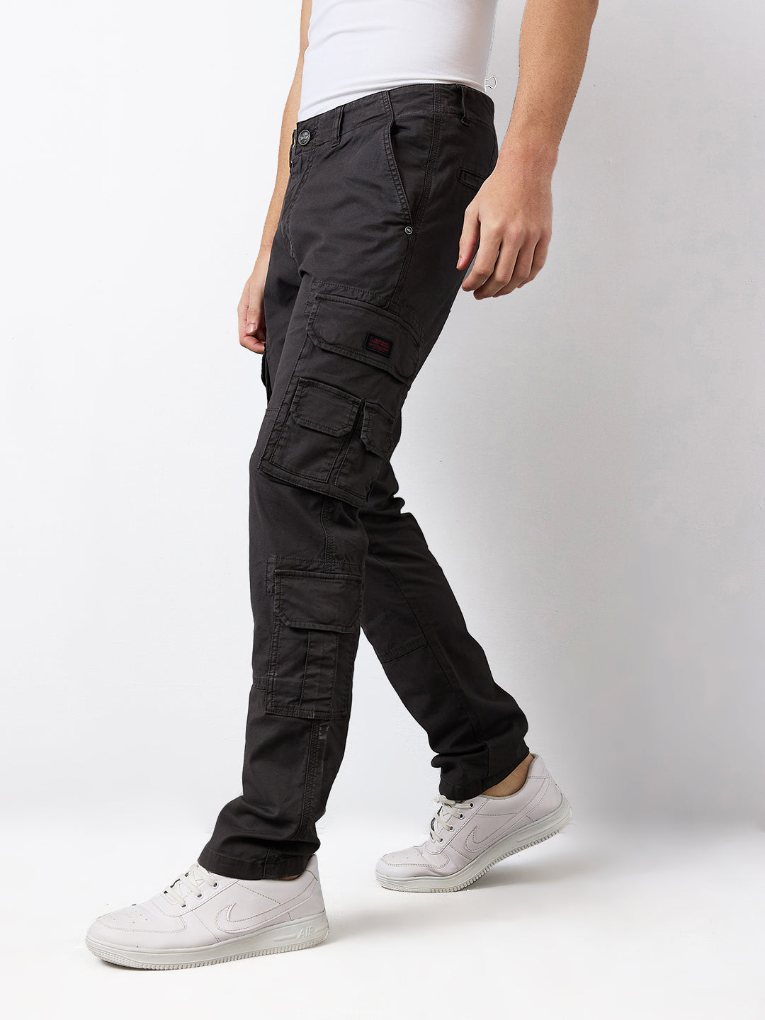 Spykar Grey Straight Fit Mid Rise Cargo For Men