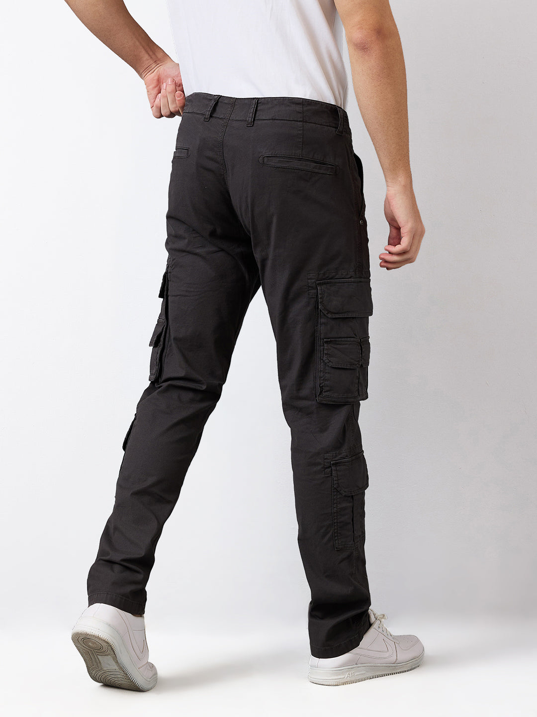 Spykar Grey Straight Fit Mid Rise Cargo For Men