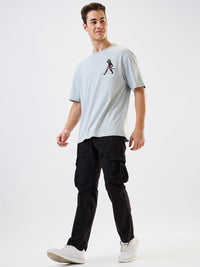 Men Cargo Straight Fit Black Mid Rise
