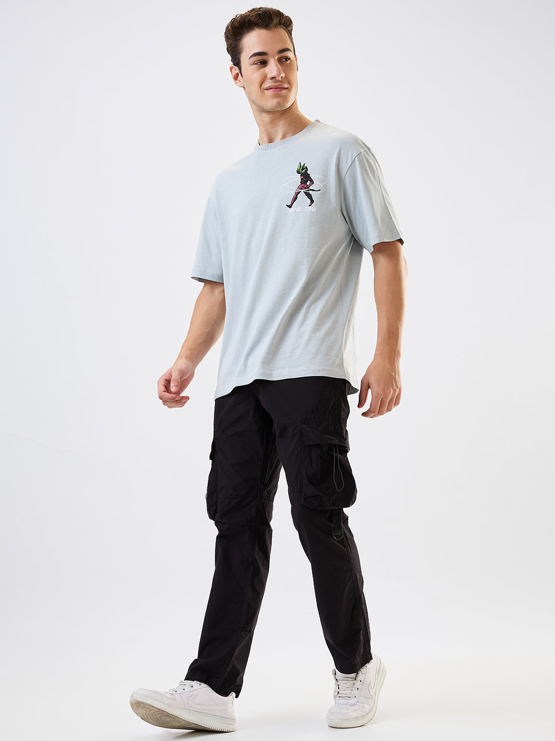 Men Cargo Straight Fit Black Mid Rise