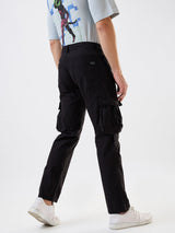 Men Cargo Straight Fit Black Mid Rise