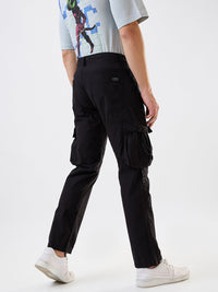 Men Cargo Straight Fit Black Mid Rise