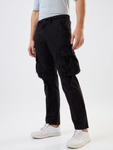 Men Cargo Straight Fit Black Mid Rise