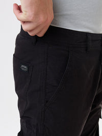 Men Cargo Straight Fit Black Mid Rise