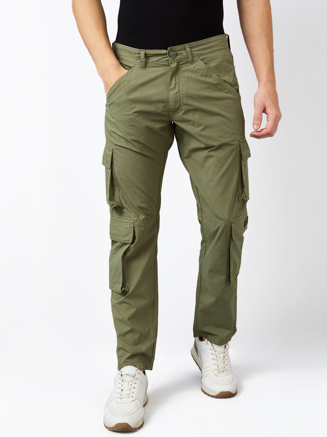 Spykar Green Straight Fit Mid Rise Cargo For Men