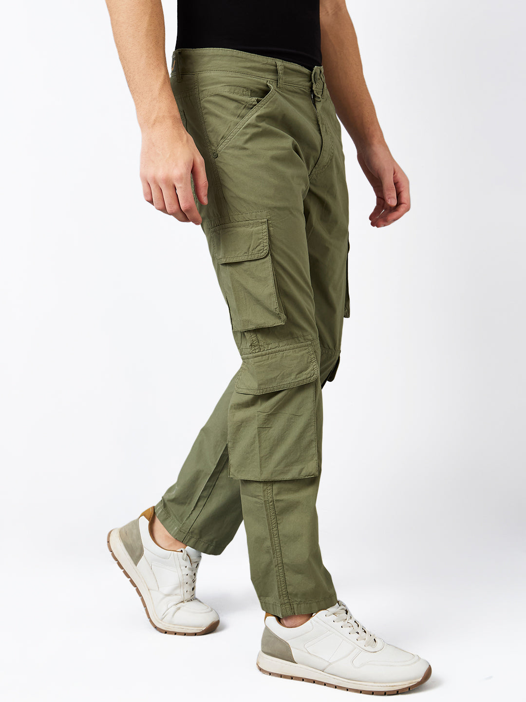 Spykar Green Straight Fit Mid Rise Cargo For Men