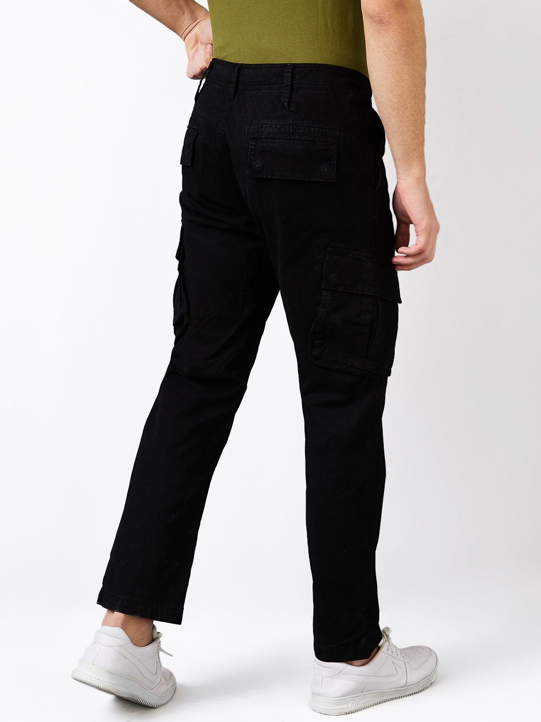 Spykar Black Straight Fit Mid Rise Cargo For Men