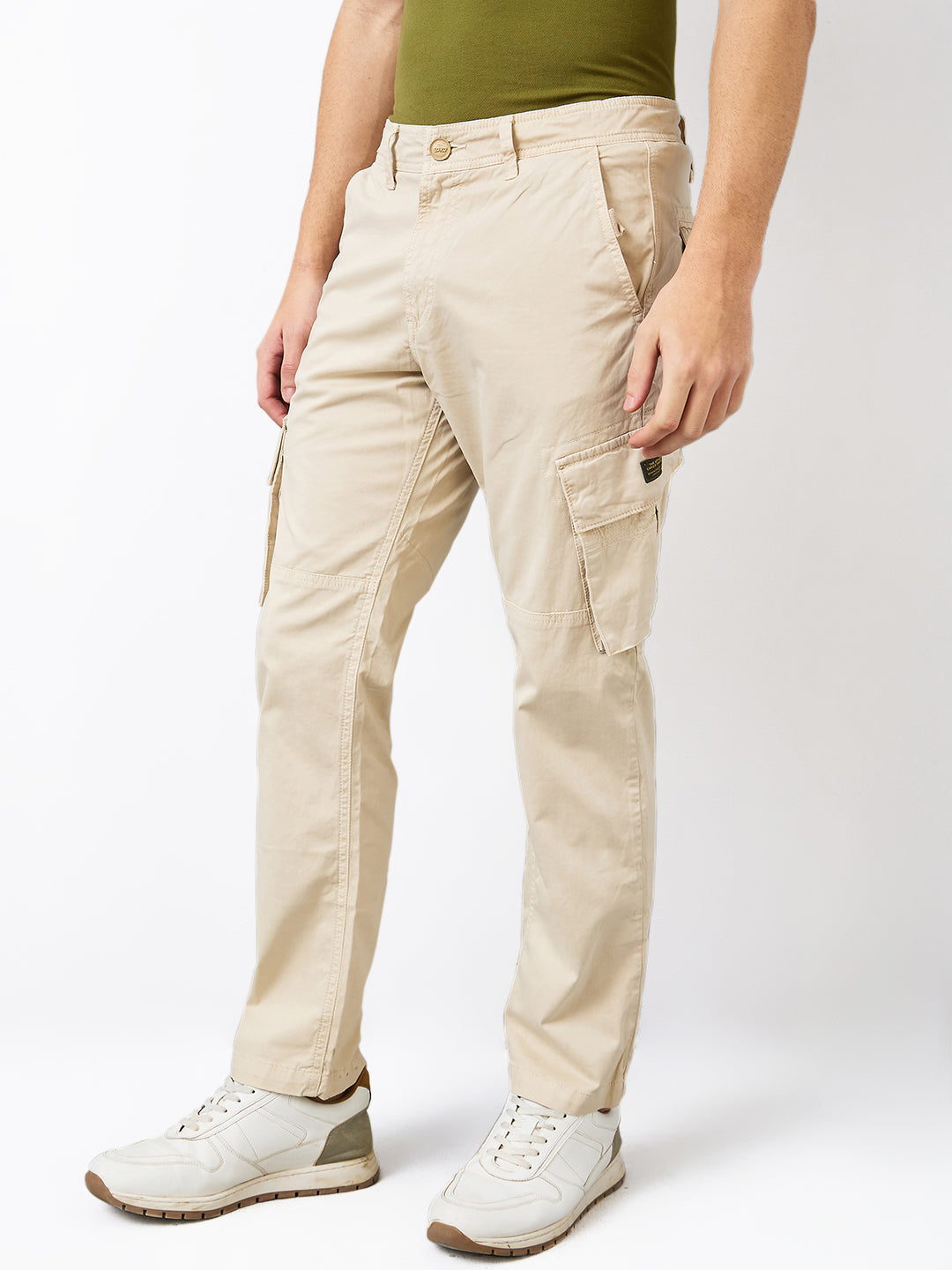 Spykar Beige Straight Fit Mid Rise Cargo For Men