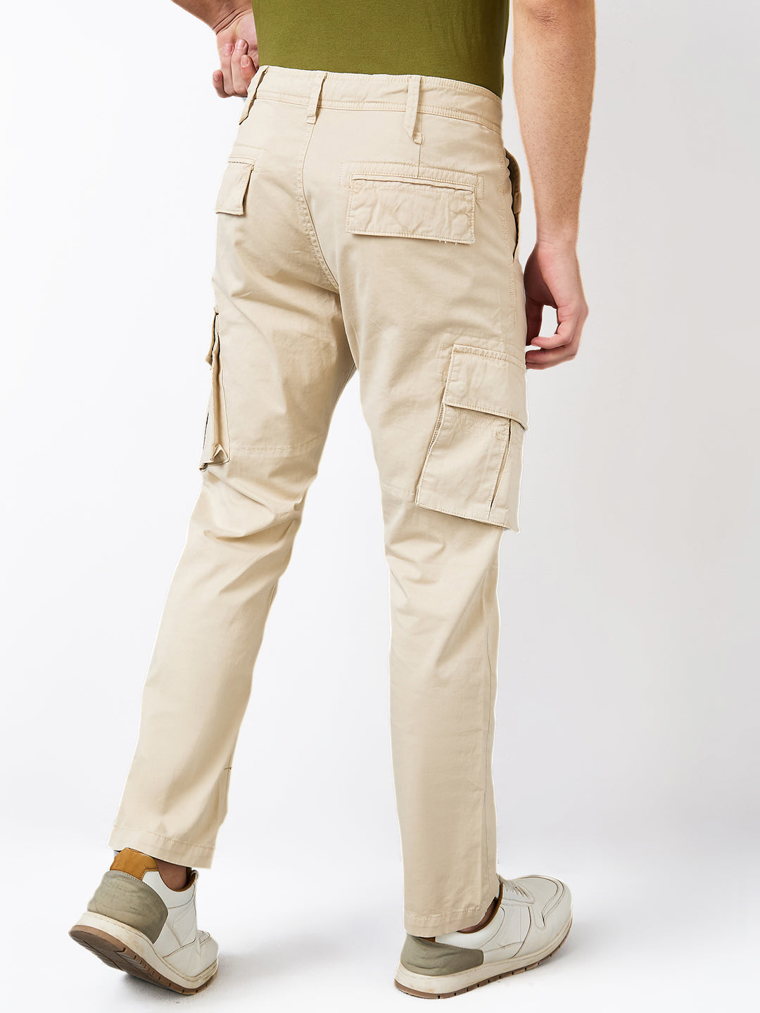 Spykar Beige Straight Fit Mid Rise Cargo For Men