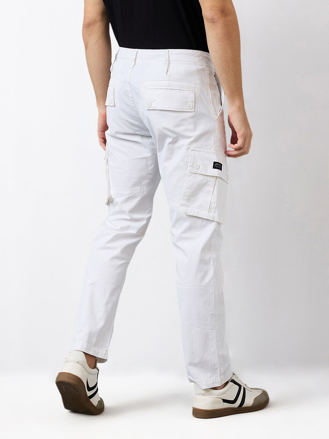 Spykar White Straight Fit Mid Rise Cargo For Men