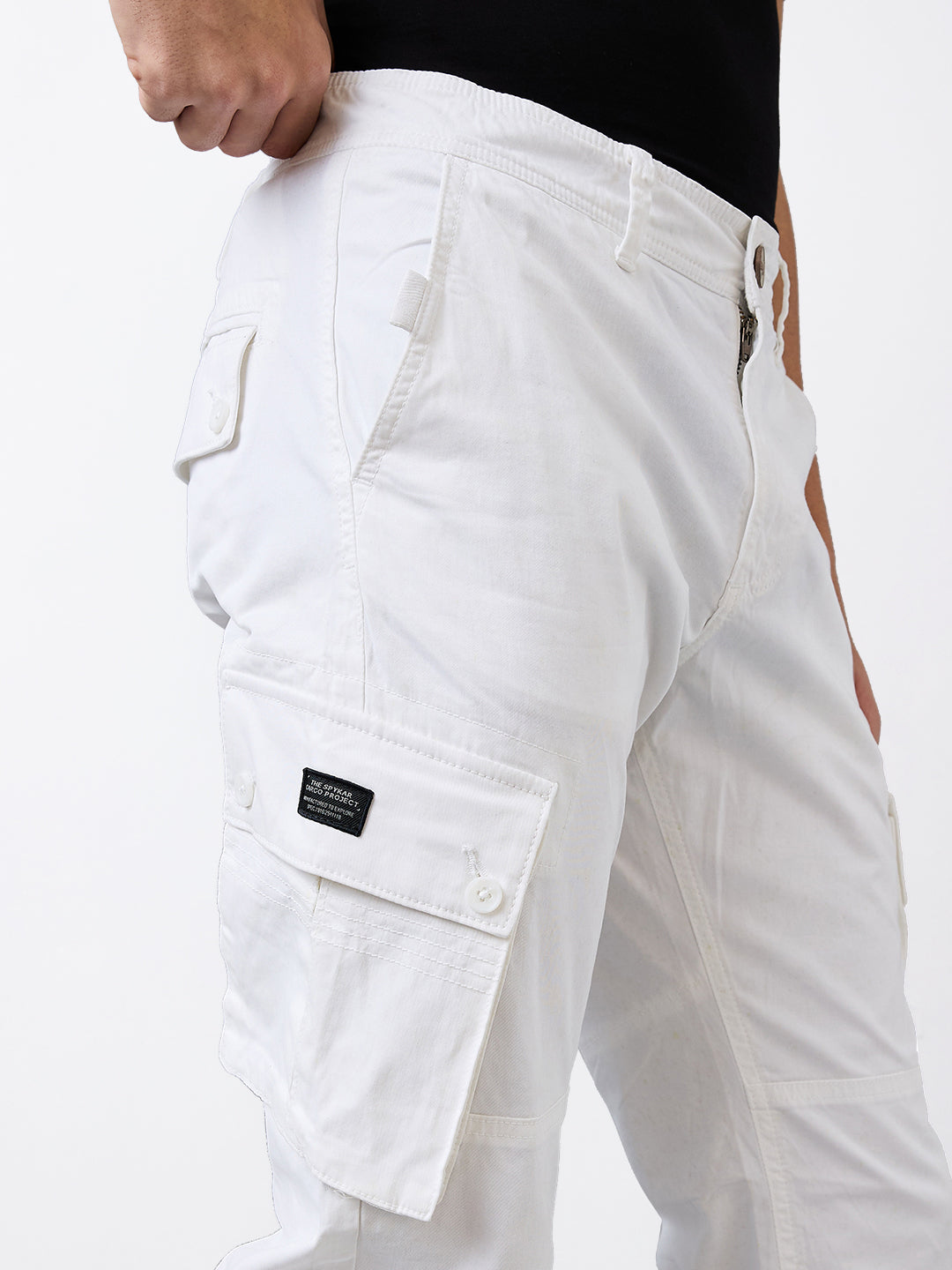 Spykar White Straight Fit Mid Rise Cargo For Men