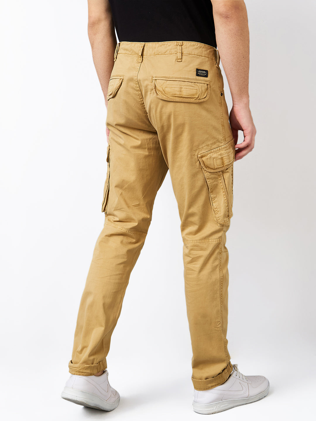 Spykar Khaki Regular Fit Mid Rise Cargo For Men