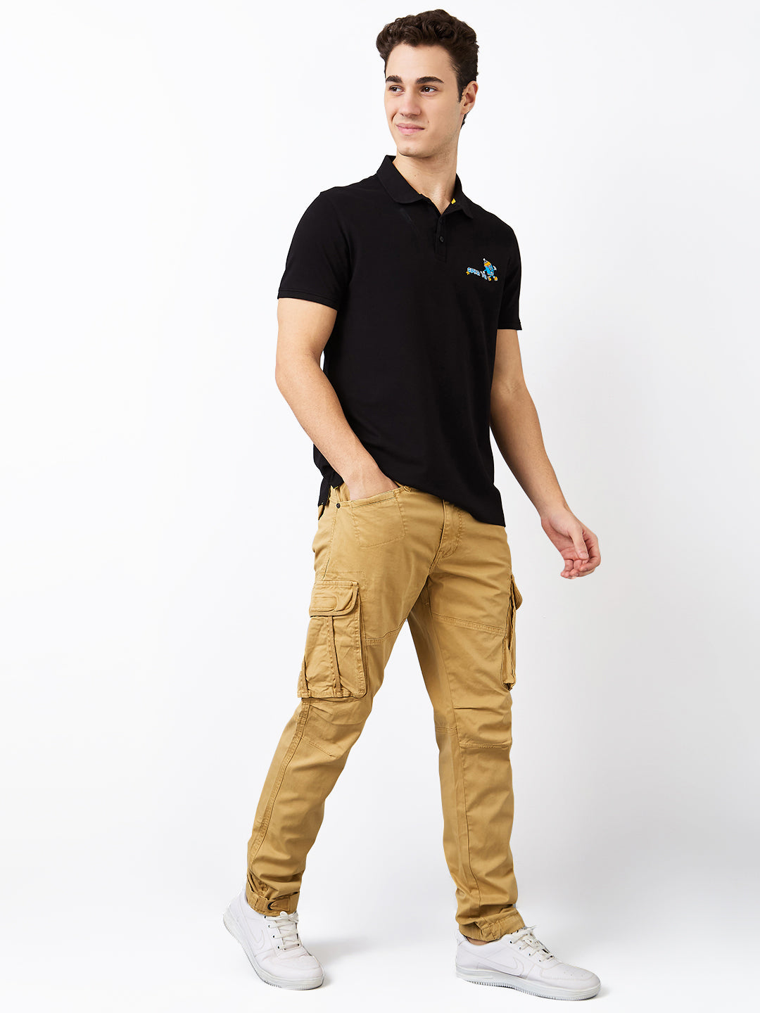 Spykar Khaki Regular Fit Mid Rise Cargo For Men
