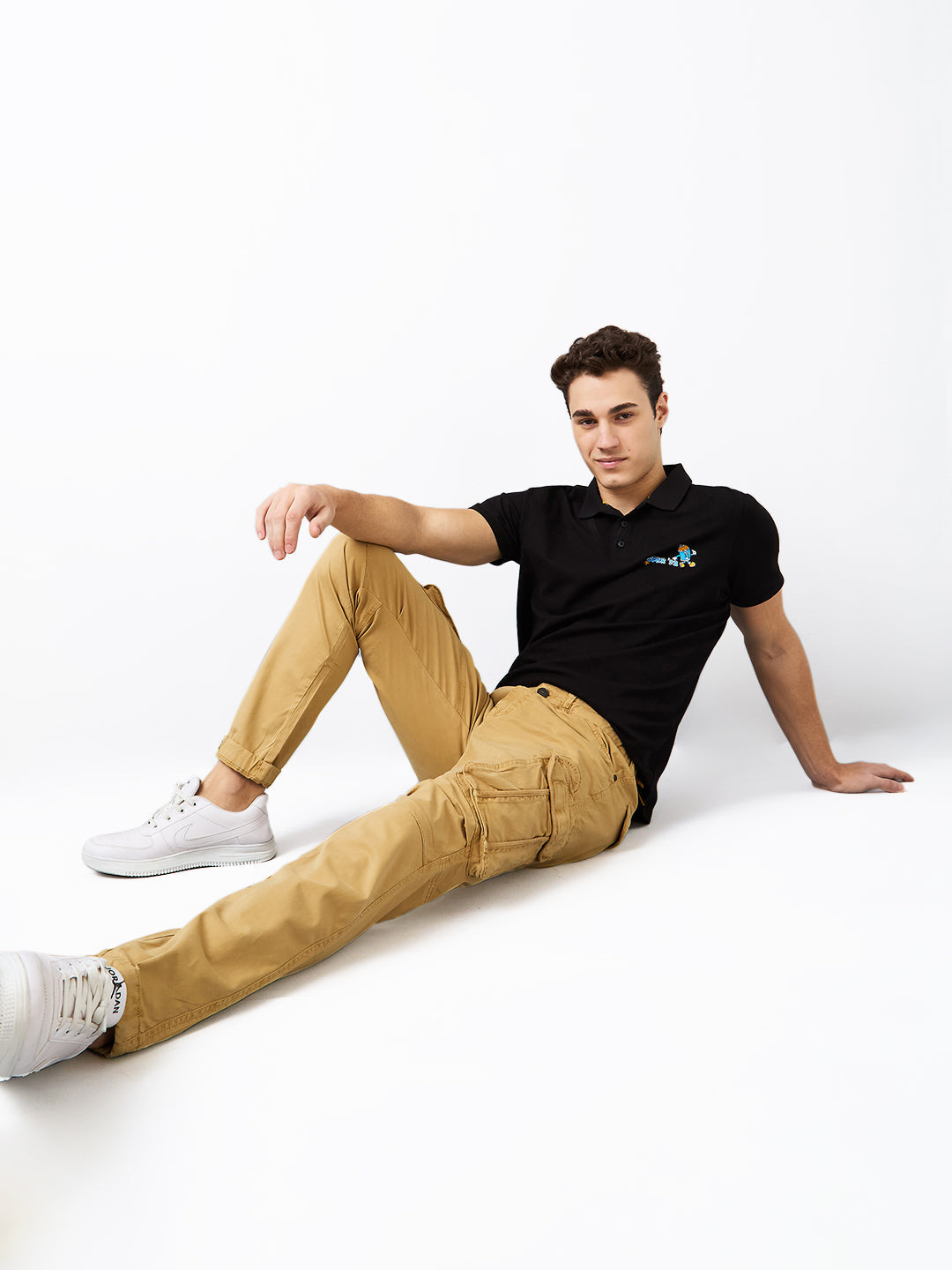 Spykar Khaki Regular Fit Mid Rise Cargo For Men