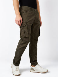 Men Cargo Regular Fit Green Mid Rise