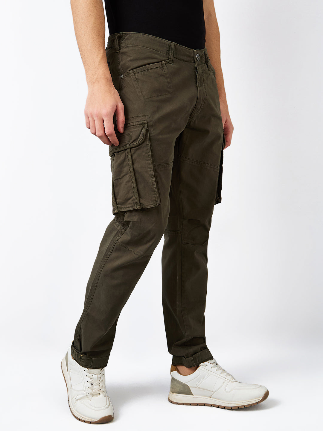 Men Cargo Regular Fit Green Mid Rise