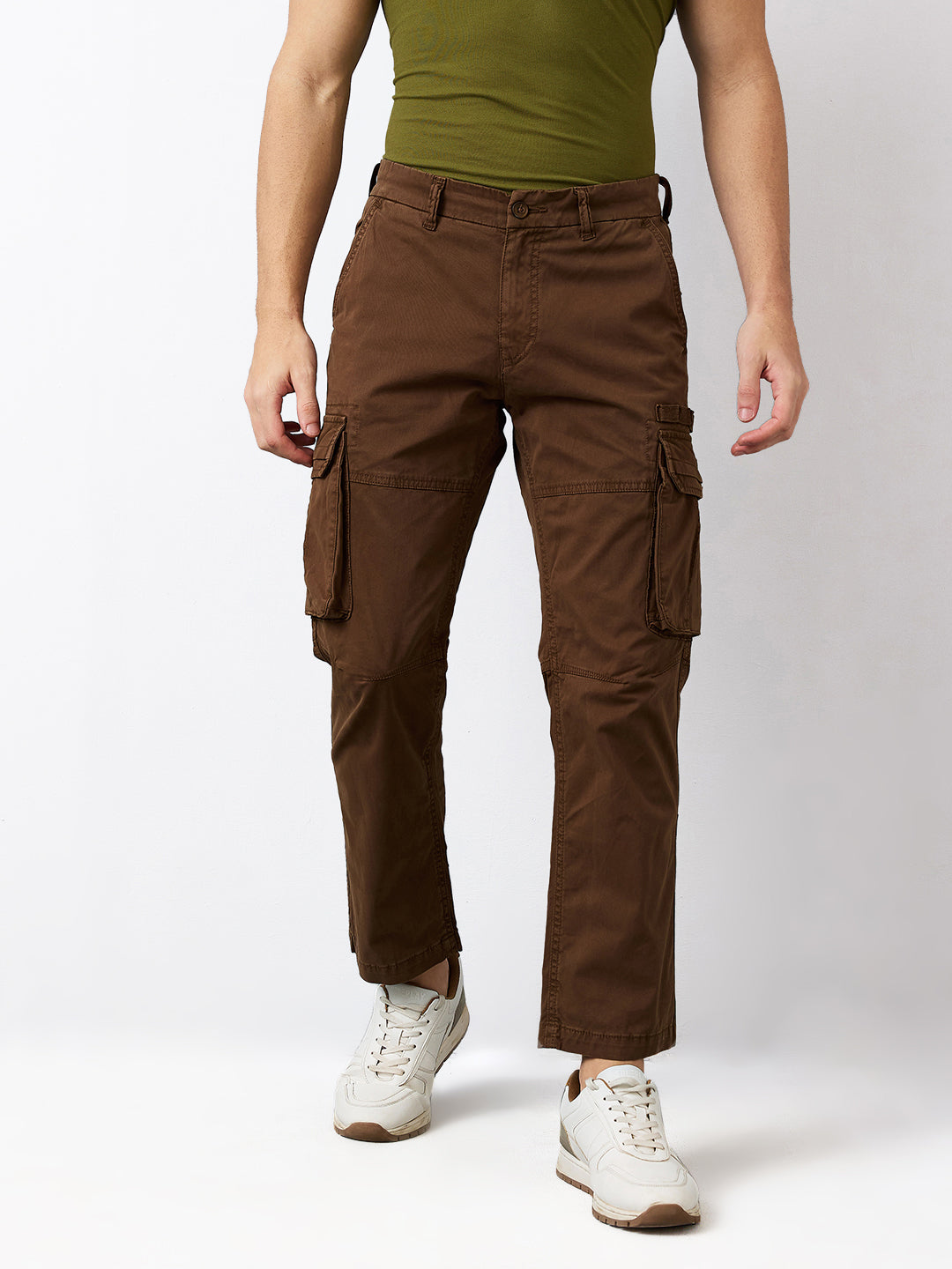 Spykar Brown Straight Fit Mid Rise Cargo For Men