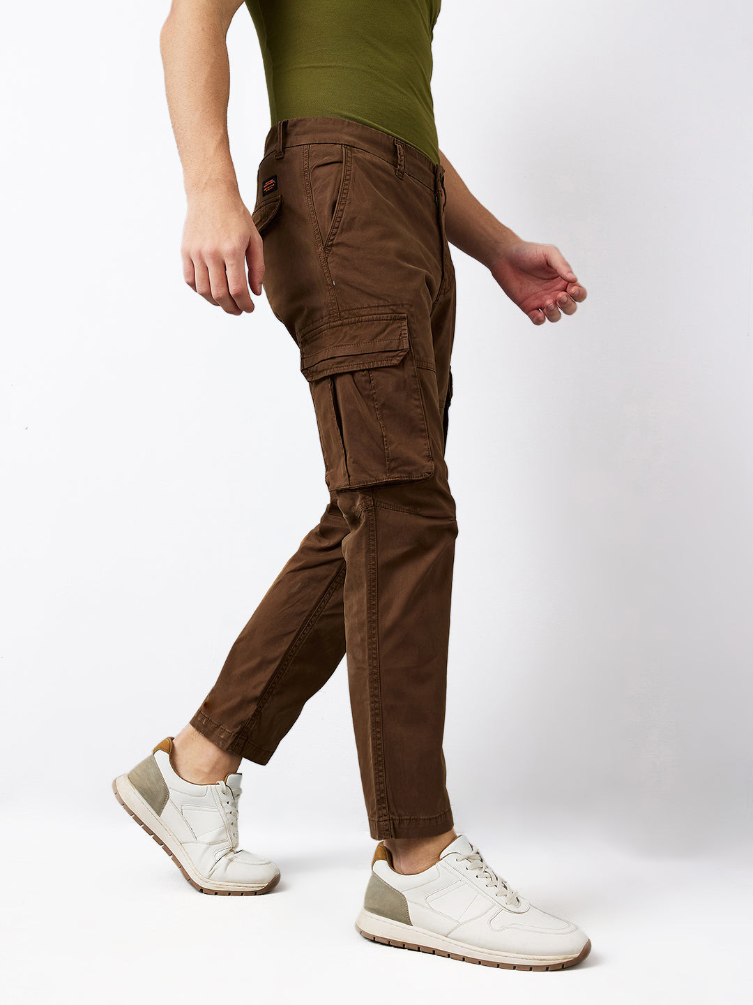 Spykar Brown Straight Fit Mid Rise Cargo For Men