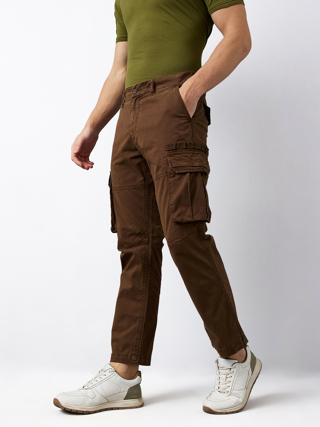 Spykar Brown Straight Fit Mid Rise Cargo For Men