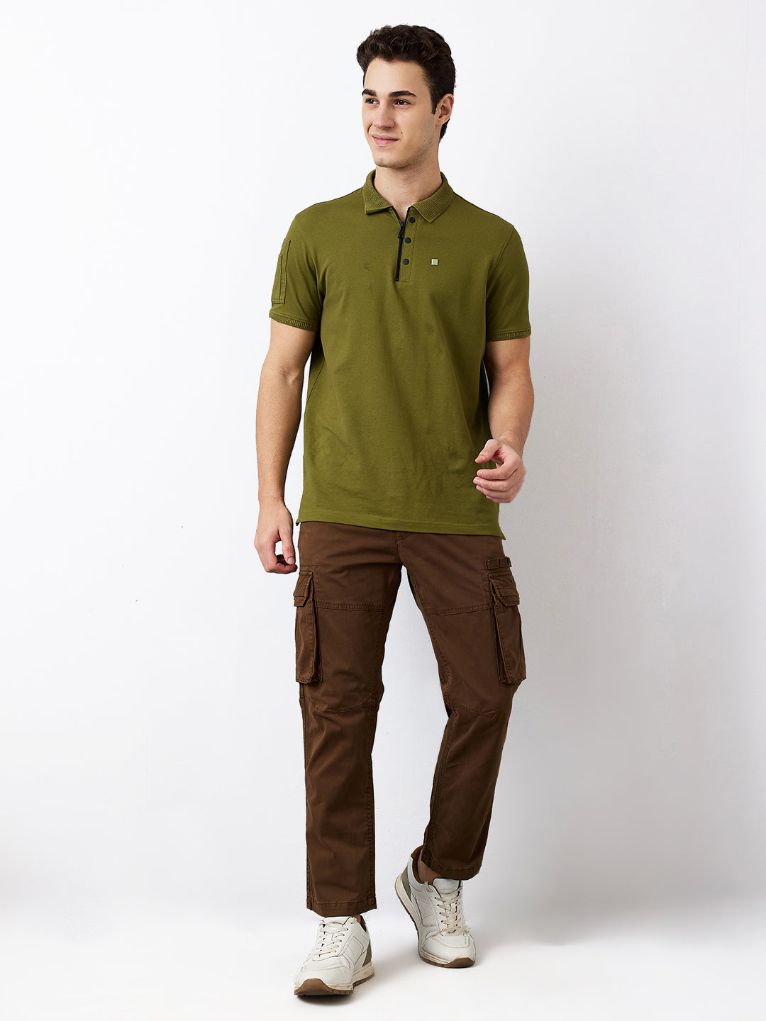 Spykar Brown Straight Fit Mid Rise Cargo For Men