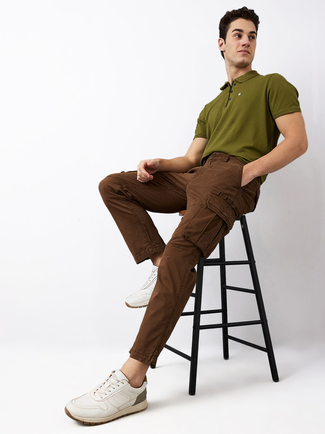 Spykar Brown Straight Fit Mid Rise Cargo For Men