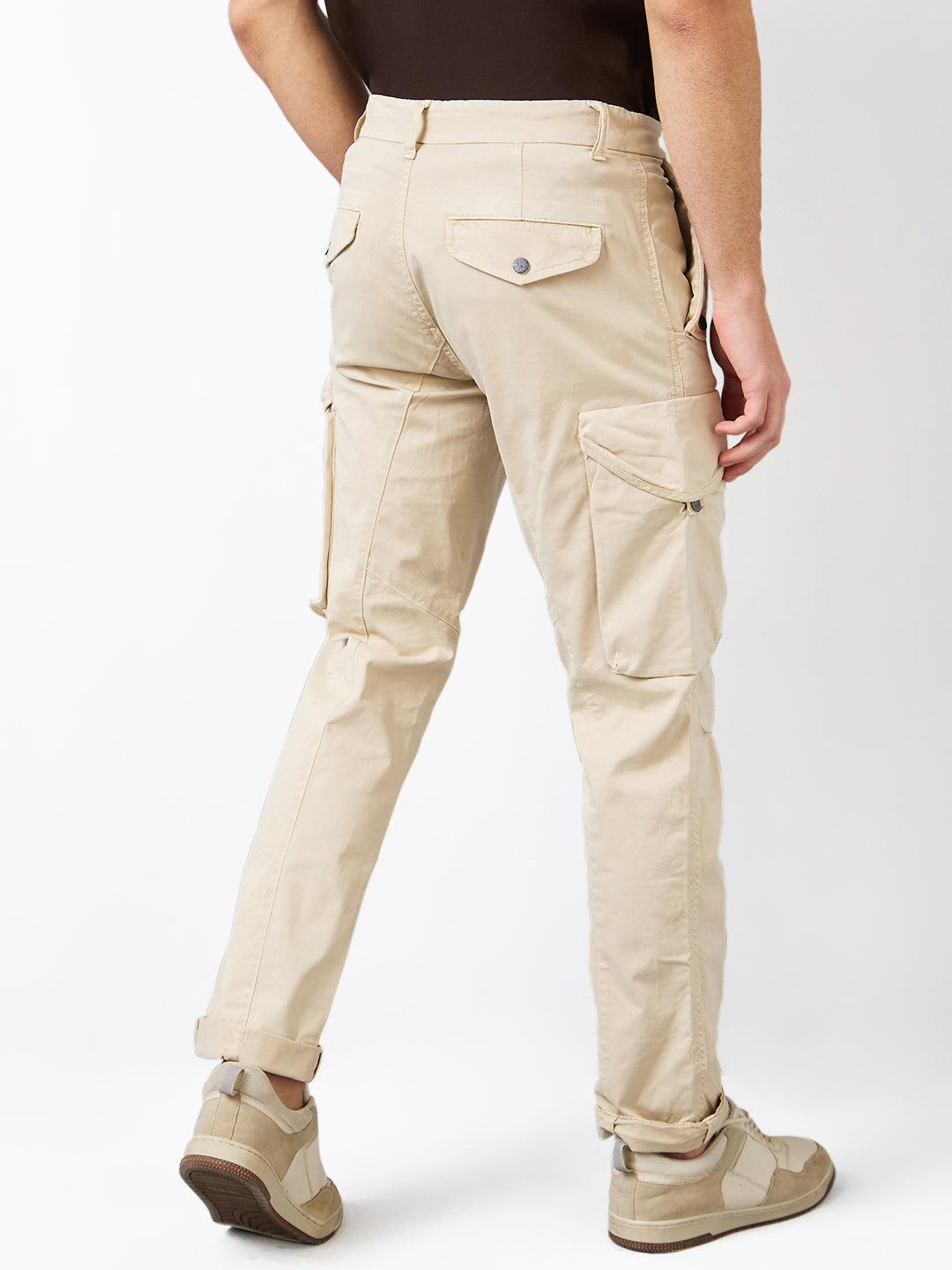 Spykar Beige Regular Fit Mid Rise Cargo For Men