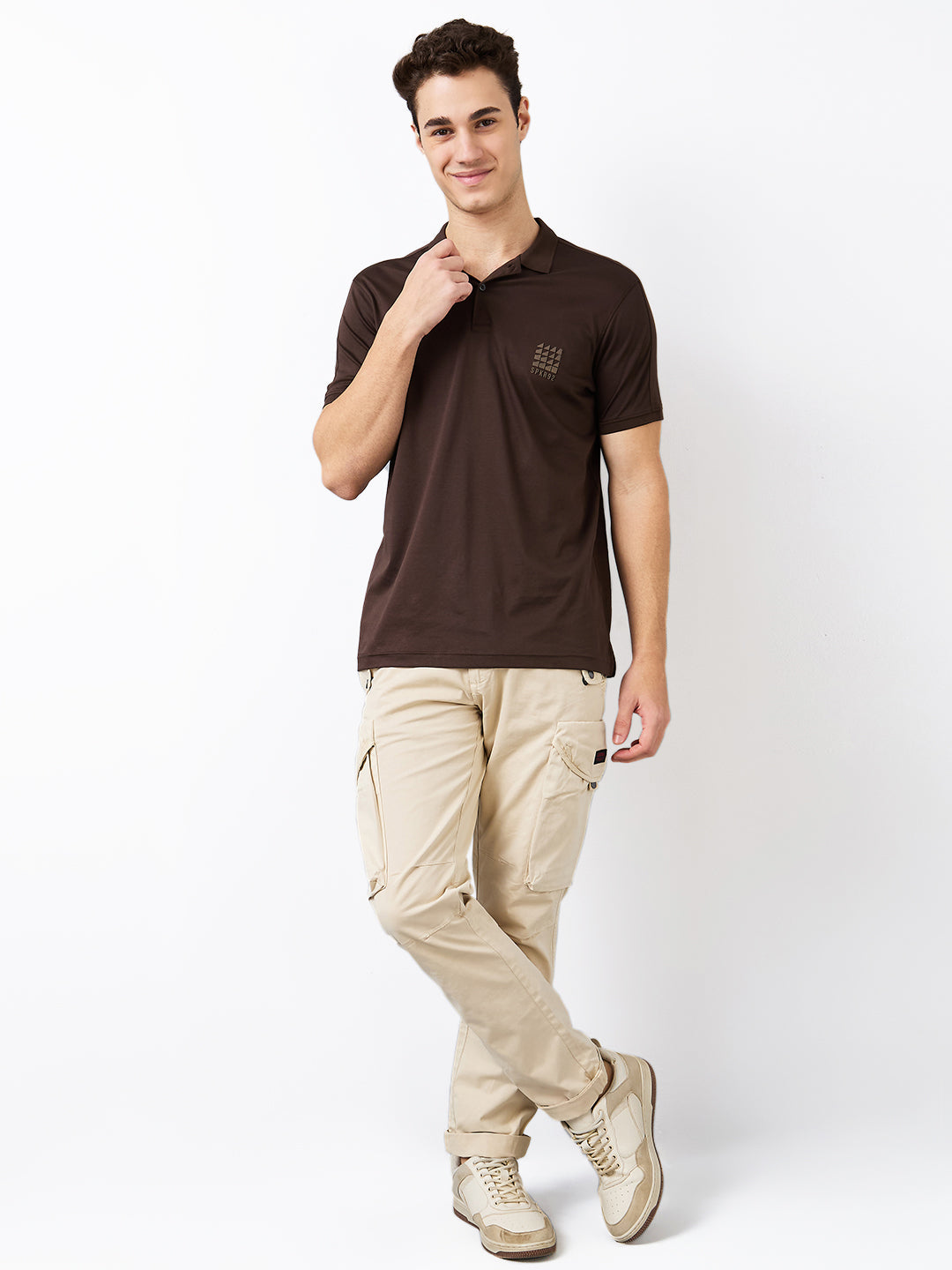 Spykar Beige Regular Fit Mid Rise Cargo For Men