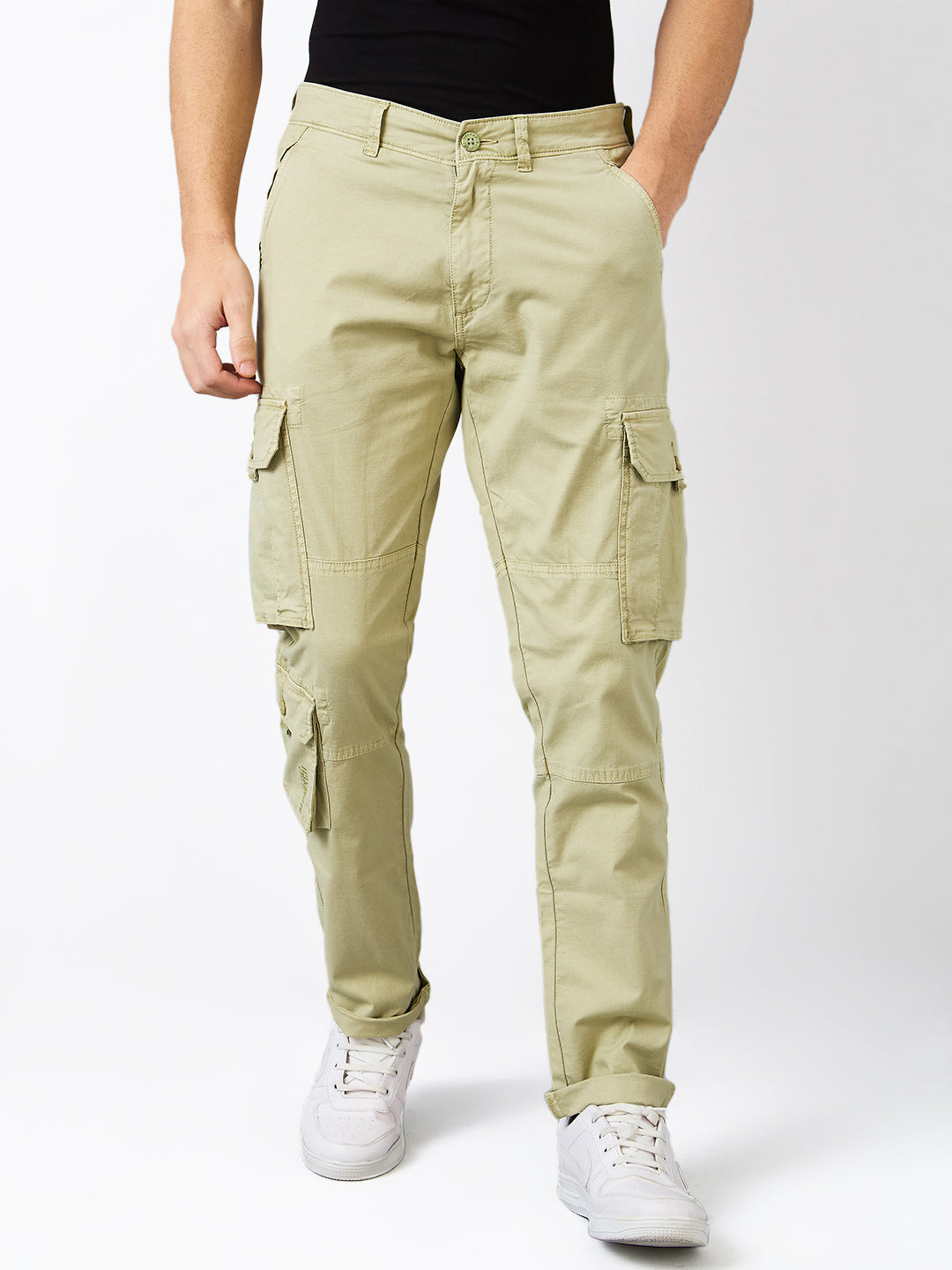 Spykar Green Regular Fit Mid Rise Cargo For Men