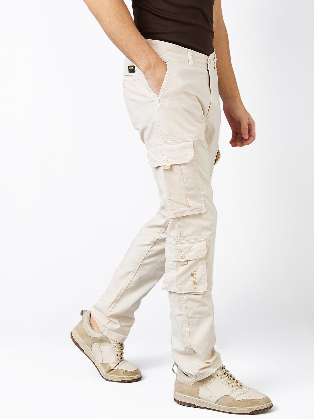 Spykar White Regular Fit Mid Rise Cargo For Men