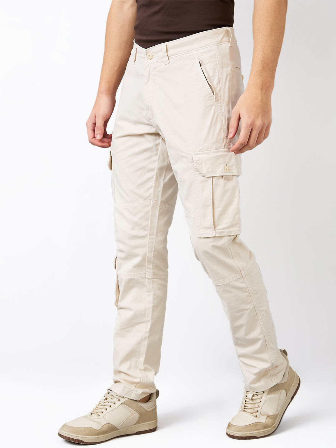 Spykar White Regular Fit Mid Rise Cargo For Men