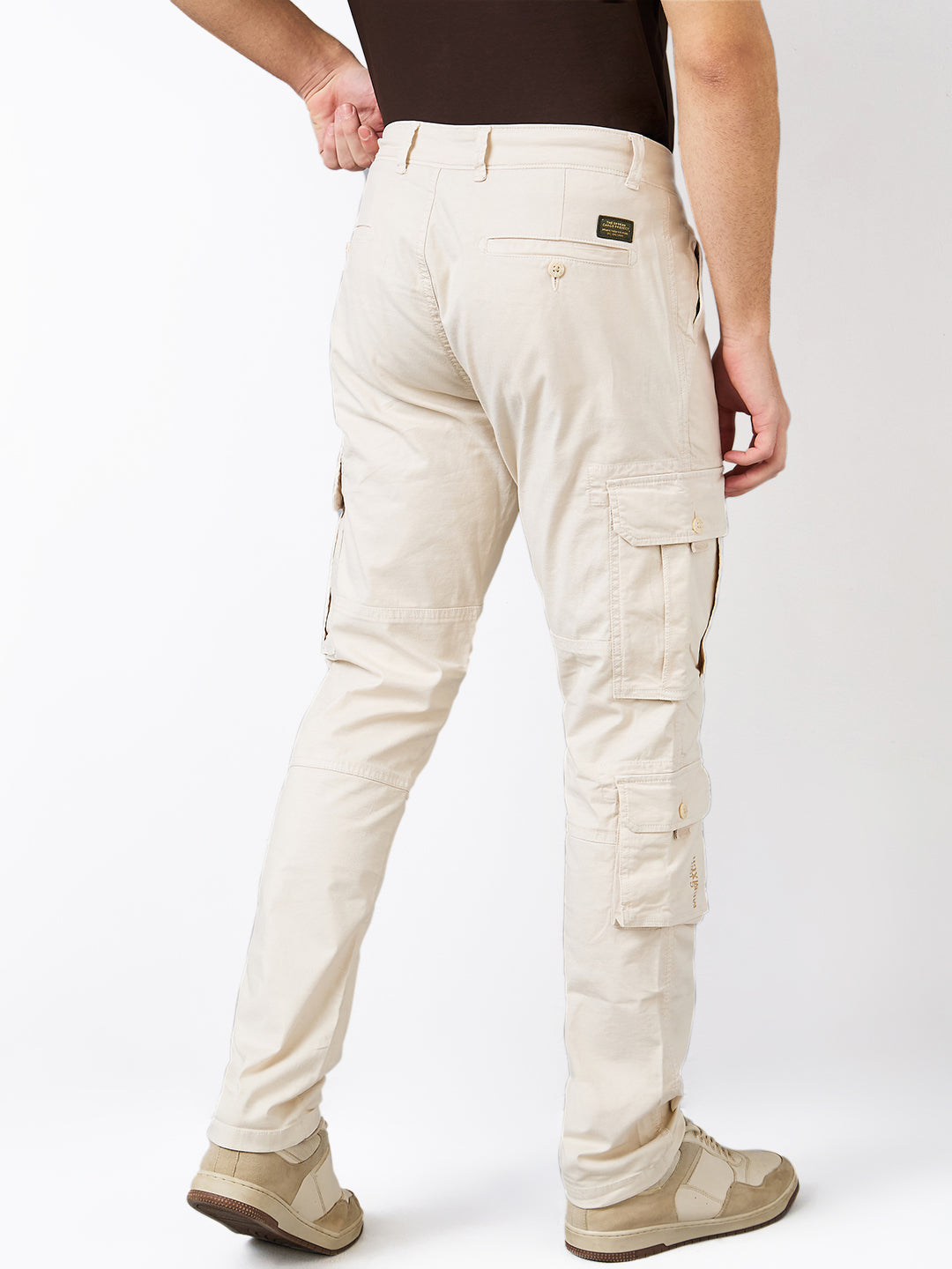 Spykar White Regular Fit Mid Rise Cargo For Men