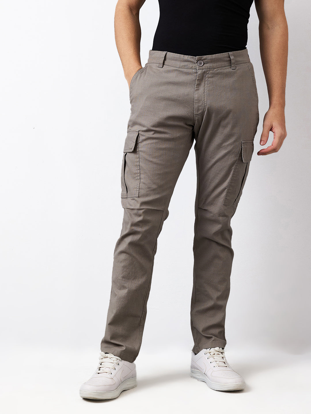 Spykar Grey Regular Fit Mid Rise Cargo For Men