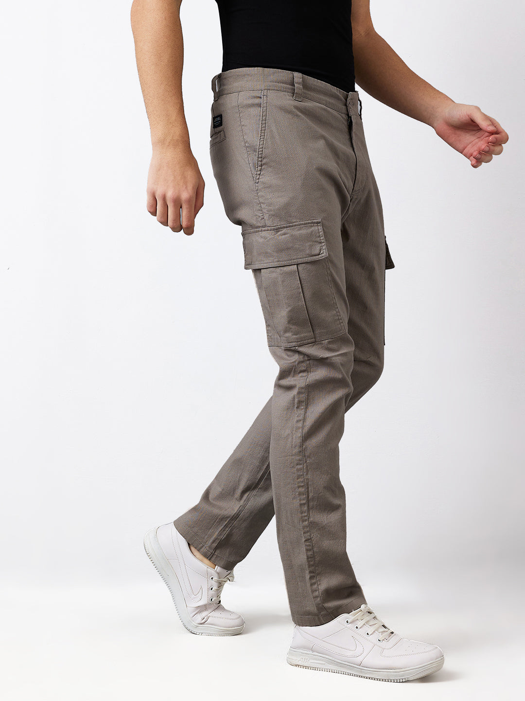 Spykar Grey Regular Fit Mid Rise Cargo For Men