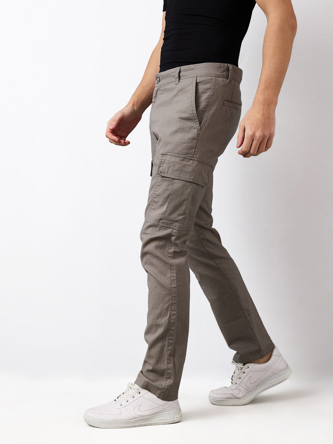 Spykar Grey Regular Fit Mid Rise Cargo For Men