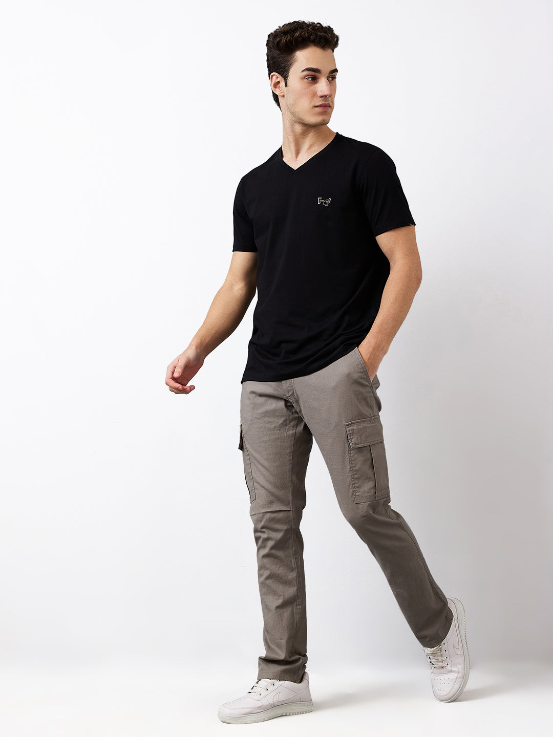 Men Cargo Regular Fit Grey Mid Rise