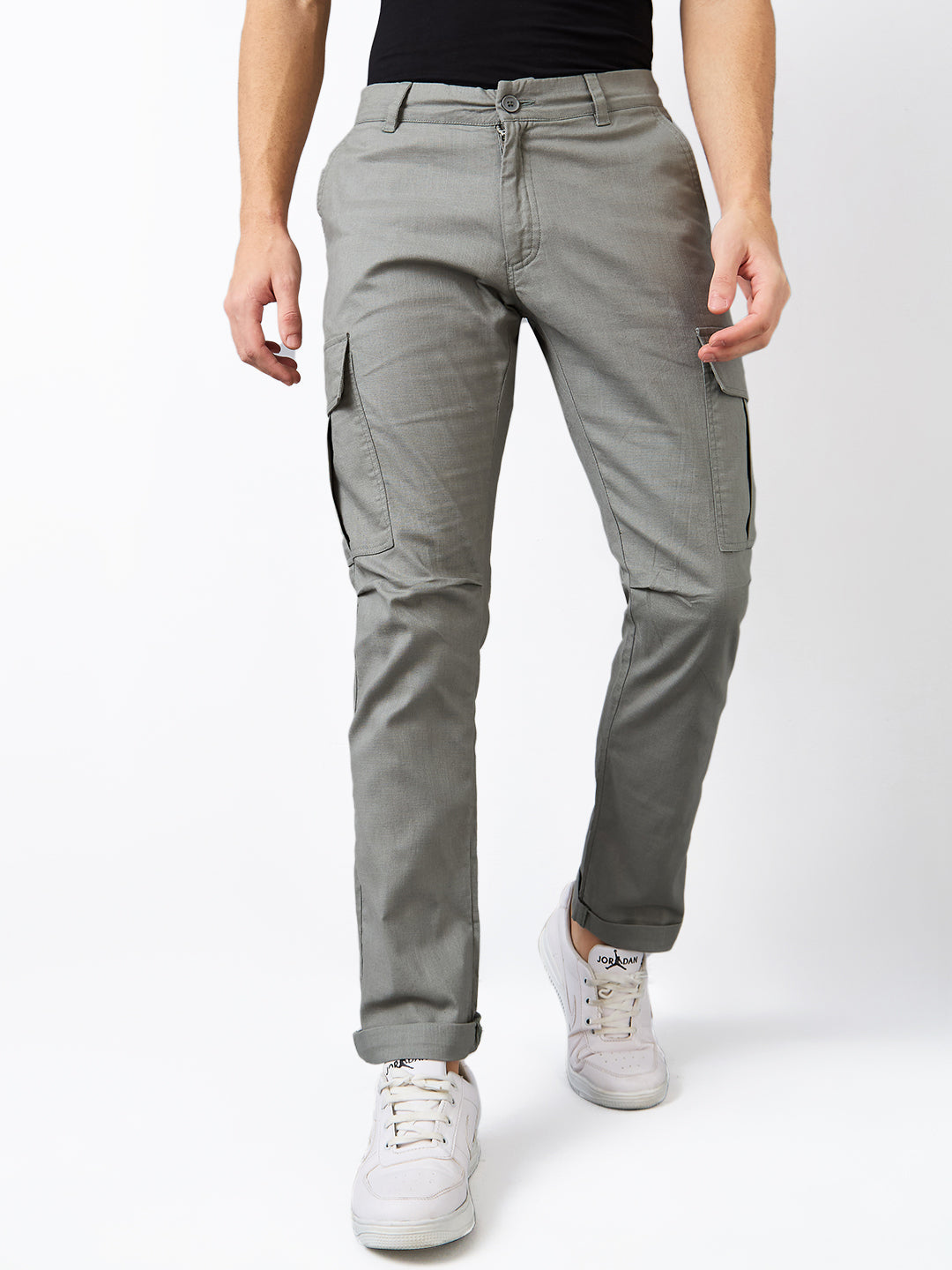 Men Cargo Regular Fit Green Mid Rise