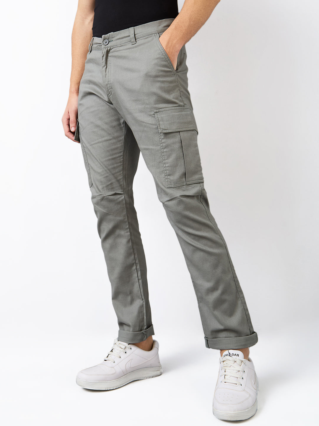 Men Cargo Regular Fit Green Mid Rise